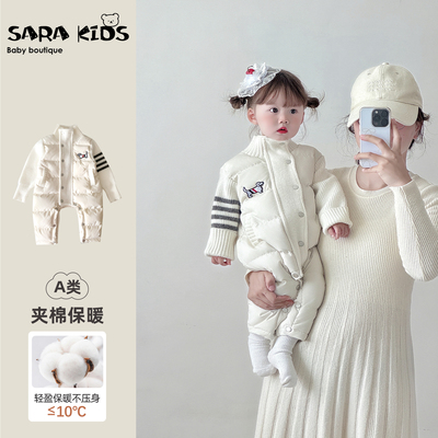 女宝宝夹棉连体衣婴儿冬装