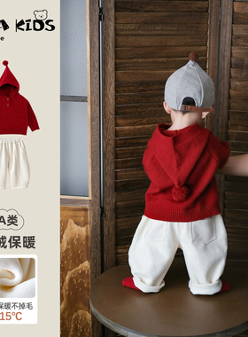 婴儿套装冬季儿童保暖毛衣加绒裤子冬装分体男宝宝衣服喜庆周岁服