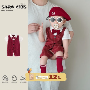 周岁男宝礼服26新款宝宝衣服满月百天婴幼儿短袖连体衣夏装爬爬服