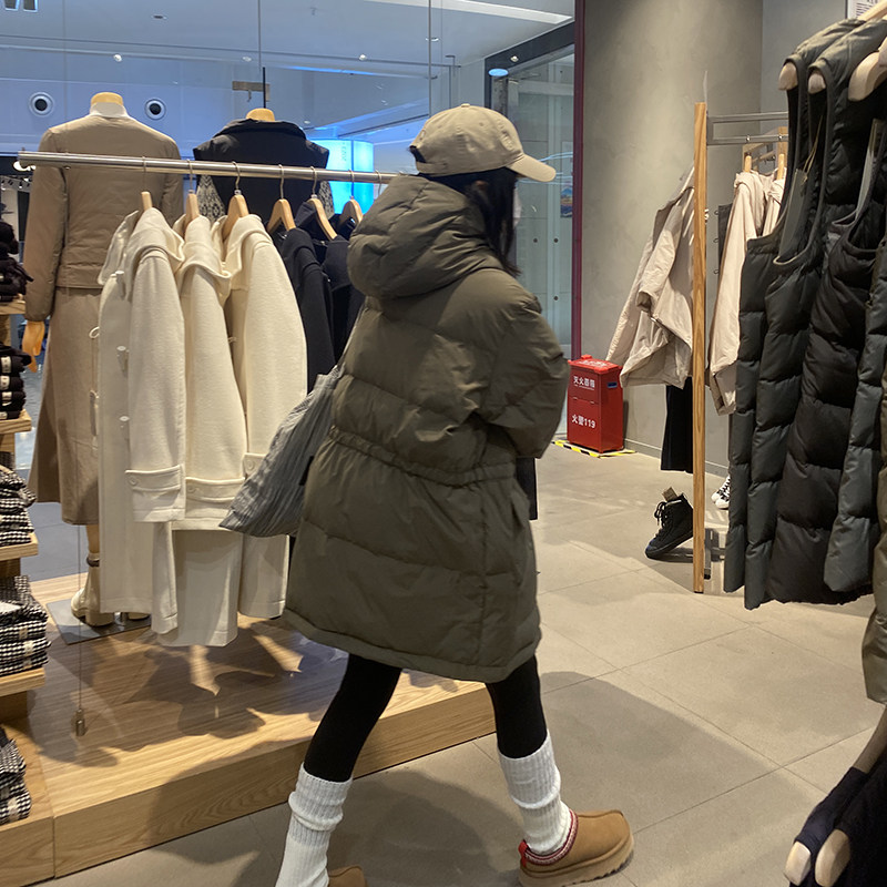 中长款白鸭绒外套韩版工装连帽