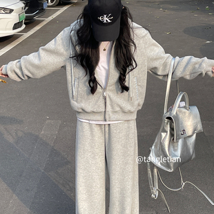 女运动套装 子休闲卫裤 秋冬新款 慵懒风运动裤 两件套 时尚 卫衣阔腿裤