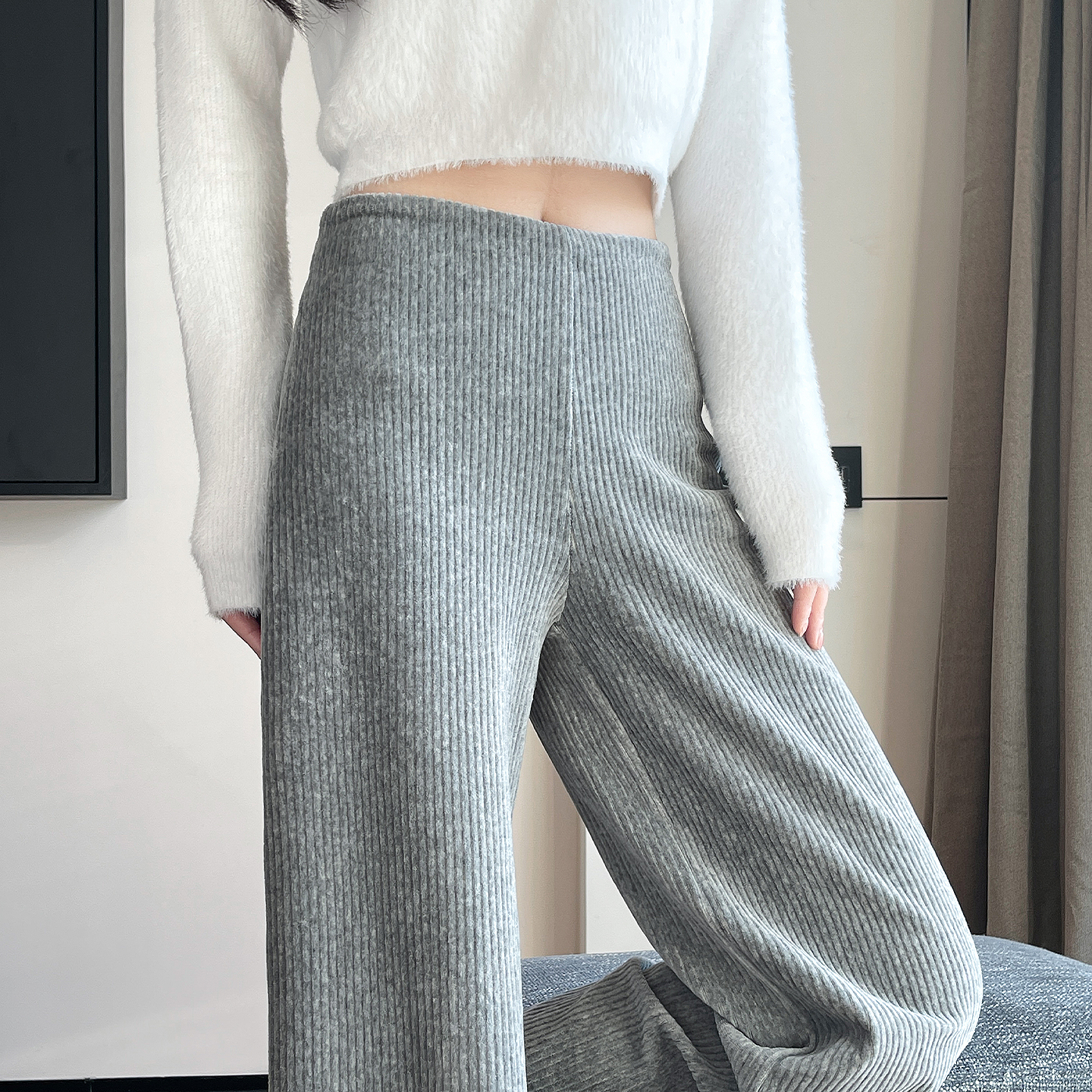 老钱风阔腿裤慵懒风金丝绒直筒裤