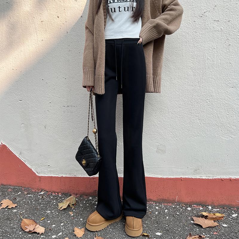 冬天黑色加厚卫裤小个子针织垂感