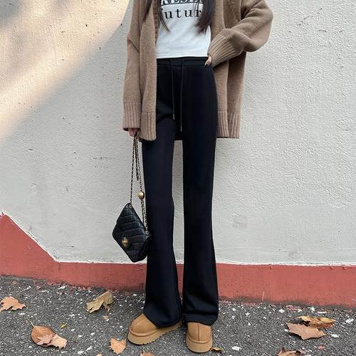 冬天黑色加厚卫裤小个子针织垂感