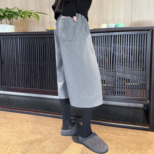 加厚灰色羊毛宽松休闲糯米阔腿裤 冬季 子女秋冬2025新款 毛呢七分裤