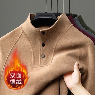 打底衫 楹煦双面德绒卫衣秋冬新款 保暖薄款 t恤士大码 潮 半高领长袖