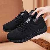 老北京布鞋 中老年黑色上班舒适妈妈鞋 女秋冬加绒新款 保暖防滑棉鞋