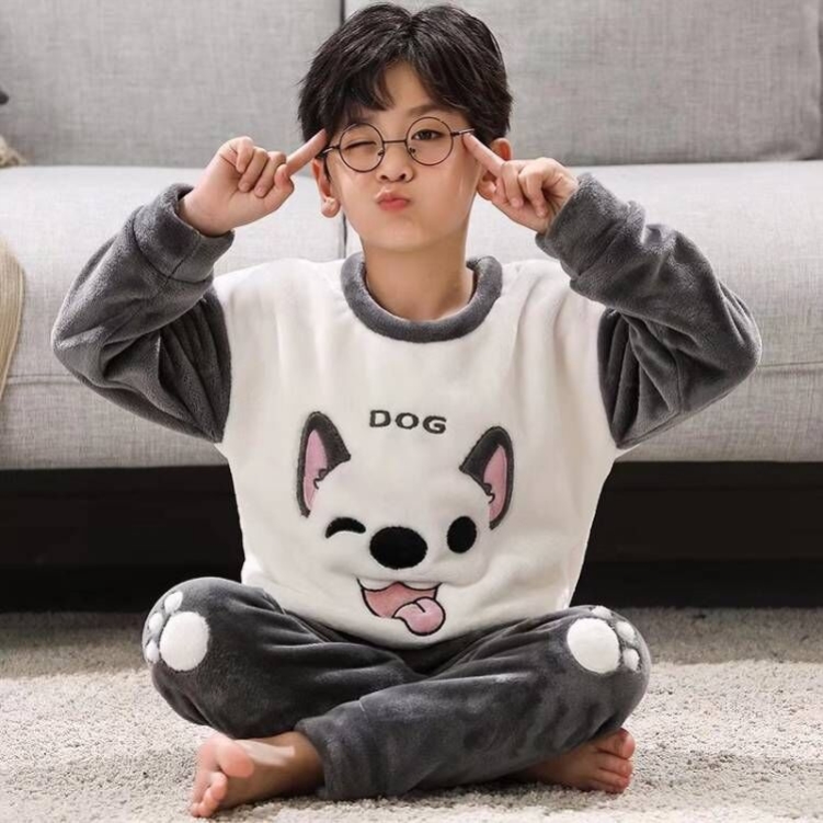 男中大童4-6-8-12-14-18岁冬季法兰绒套装男孩睡衣初中学生珊瑚绒