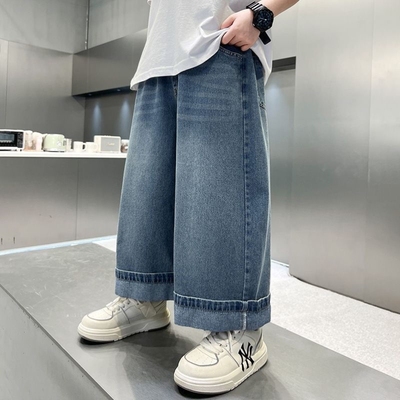 男童夏季阔腿裤2025新款中大童薄款九分裤男孩时髦洋气牛仔裤长裤