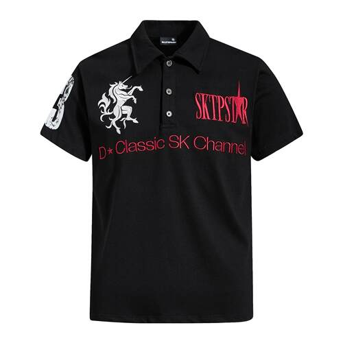 独角兽刺绣印花polo衫短袖