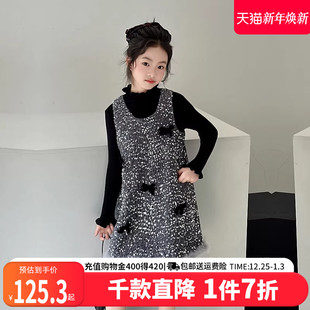 新年裙子两件套 2025新款 贝田女童亮片蝴蝶结连衣裙秋冬款 儿童冬季