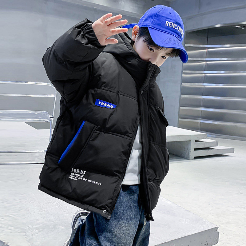 男童黑色连帽羽绒服2023新款儿童加厚冬装男孩冬季帅气白鸭绒外套