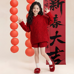女童冬装套装红色超好看过年衣服2025新款儿童穿搭配一整套高级感