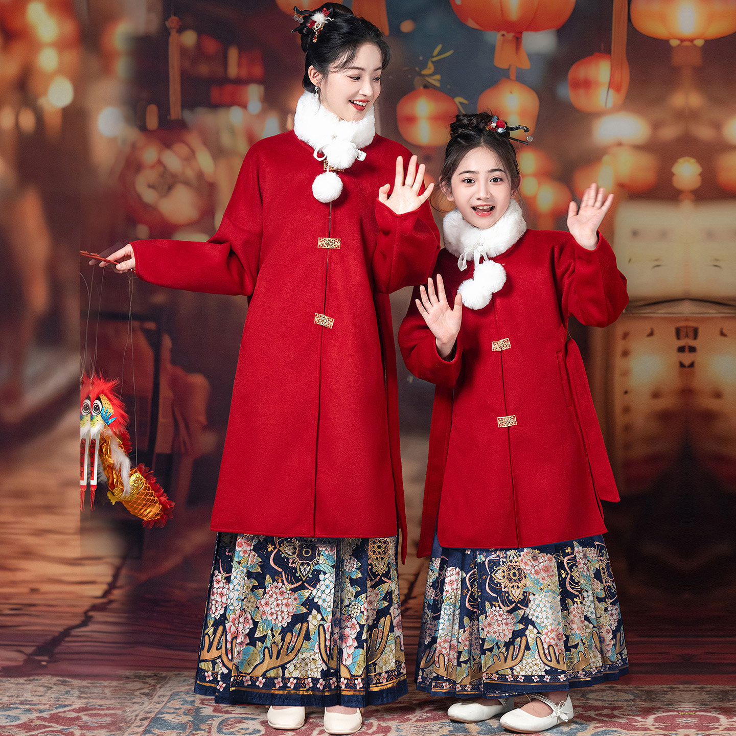 女童拜年服亲子装母女款儿童汉服2025新款新中式国风马面裙喜庆风