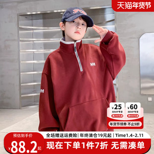 贝田2025新款冬季男童加绒毛衣加厚儿童立领上衣一体绒保暖潮衣服