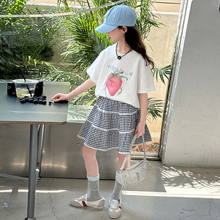 贝田2025新款夏装女童套装夏季儿童短袖时尚女孩夏款短裙时髦夏天