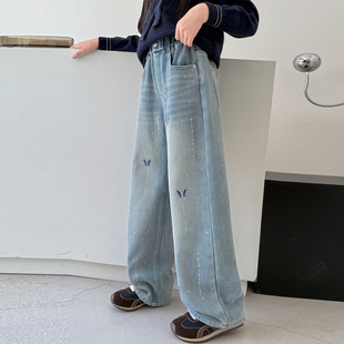 女童牛仔裤春秋款儿童裤子2026新款春季大童小女孩春天阔腿裤春装