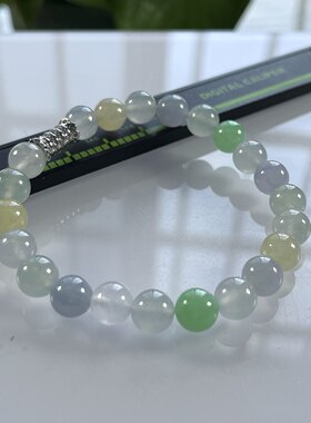 收藏级别，缅甸天然翡翠A货，卡8高冰起胶马卡龙多宝圆珠手串2093