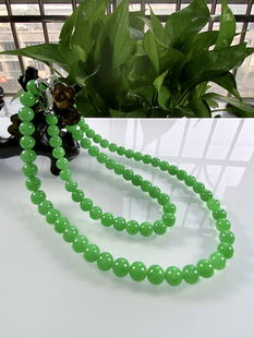 收藏级别 大卡8冰种正阳绿大圆珠塔珠项链5418 缅甸天然翡翠A货