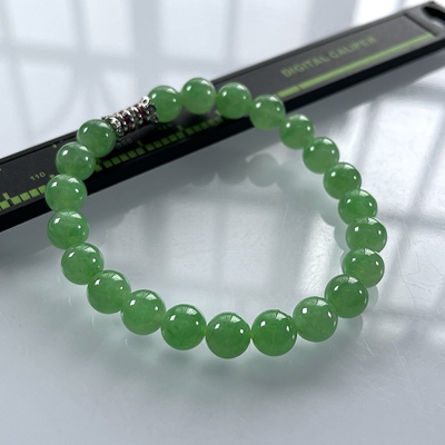 收藏级别，缅甸天然翡翠A货，卡8冰种起胶满绿晴阳绿圆珠手串2070