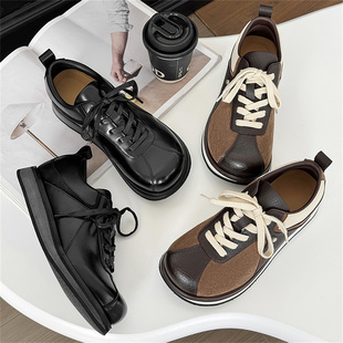 RAPR春季复古拼色高级感阿甘鞋美拉德棕咖色麂皮绒休闲皮鞋运动鞋