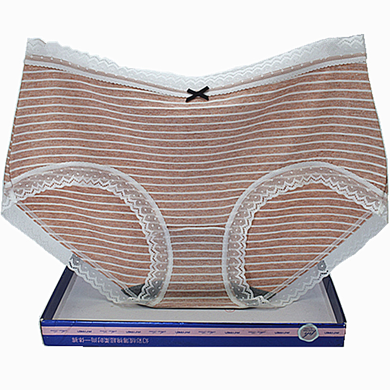 彩田内裤女莫代尔棉蕾丝条纹中腰