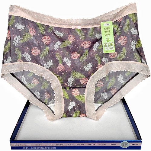彩田内裤冰丝印花薄蕾丝边茶多酚