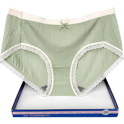 彩田内裤女士中腰莫代尔棉蕾丝边透气提花纯色32135抑菌青年平脚