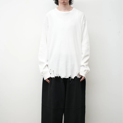 现货ANCELLM破洞华夫格卫衣