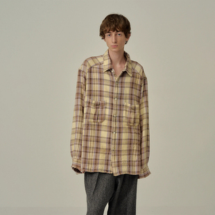 现货授权ANCELLM NEL CHECK OVER SHIRT复古美式格纹衬衫外套25FW