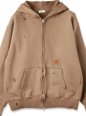 现货授权JIEDA DAMAGE PATCH ZIP HOODIE 复古贴片拉链连帽衫25AW