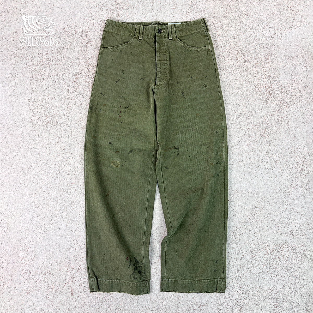 现货BOWWOW P47 HBT TROUSERS 日产 复古做旧 泼墨长裤工装裤26AW