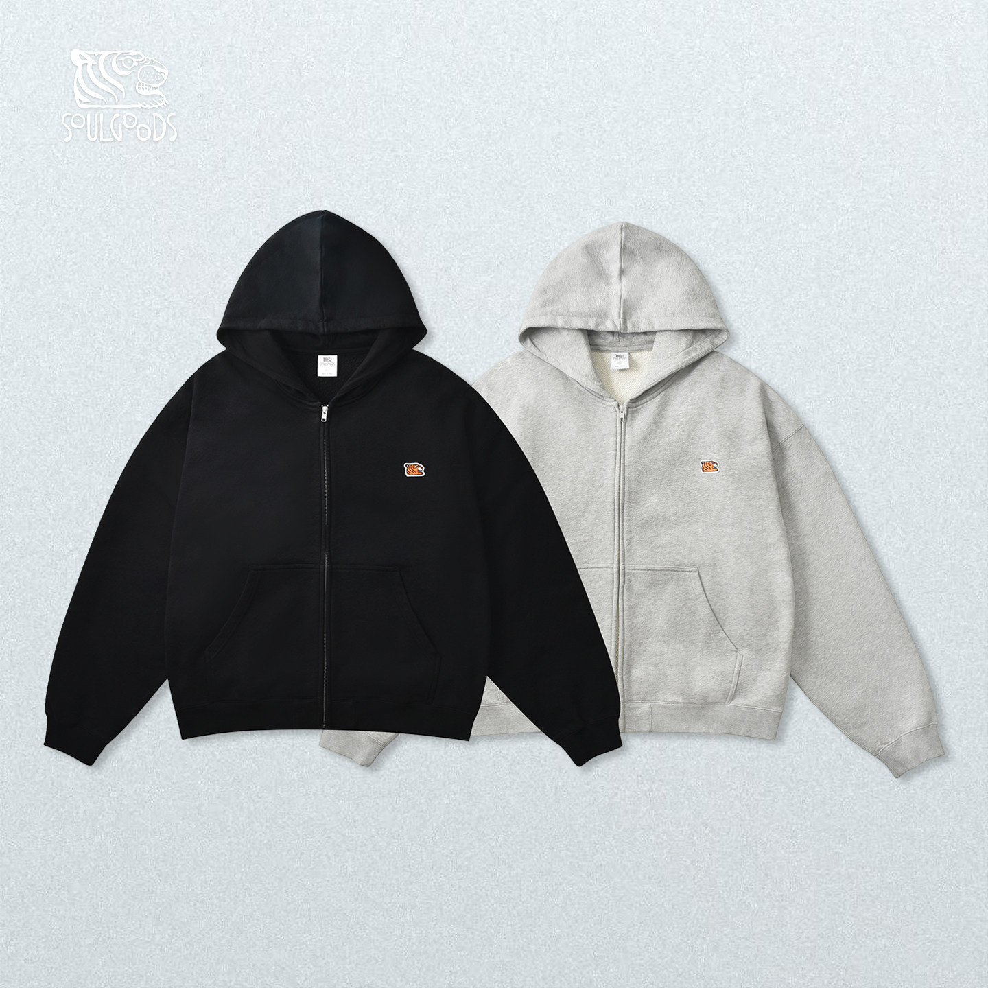 SOULGOODS 灵魂虎官方  虎头绣章宽松休闲拉链帽衫26FW