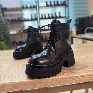 增高马丁靴女2025秋冬新款真皮松糕厚底短靴女欧货爆款小个子女靴