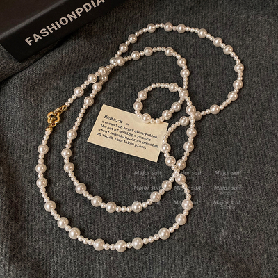 法式叠戴珍珠项链2025新款爆款女轻奢小众长款毛衣链秋冬日常百搭