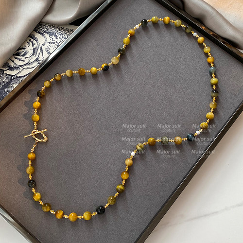 天然石串珠项链秋冬叠戴毛衣链轻奢长款高级感小众设计配饰吊坠女