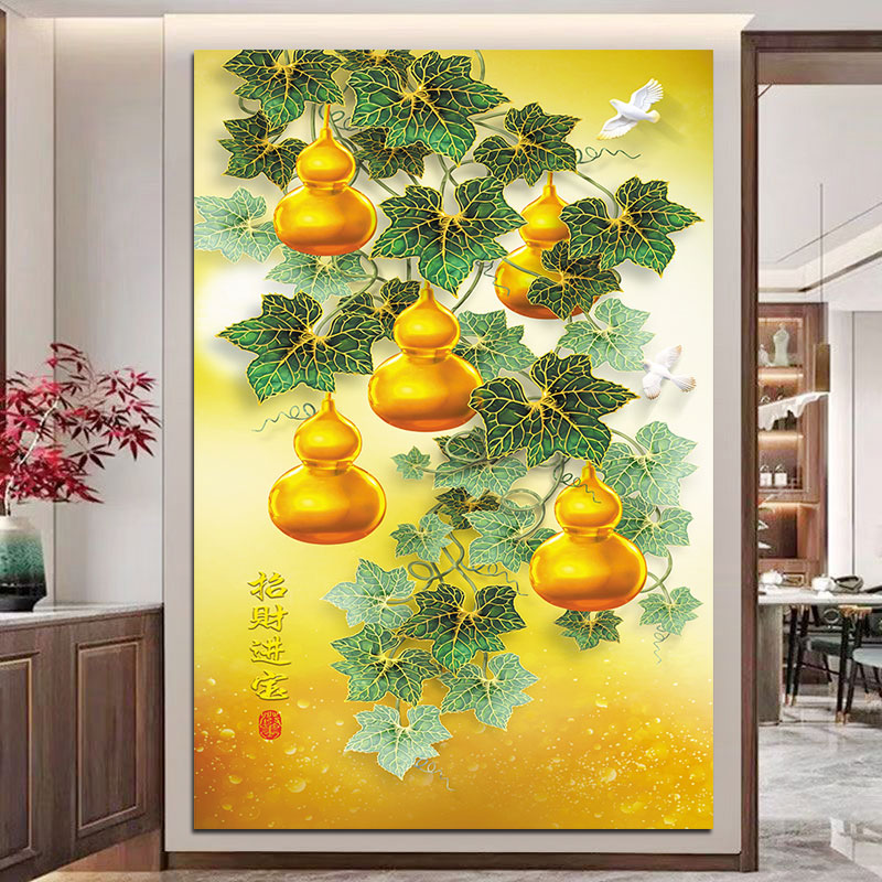 招财五福临门葫芦走廊玄关贴画福禄双全客厅餐厅吉祥风水装饰挂画