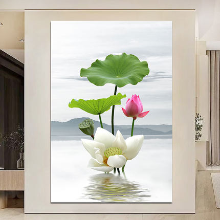 净秽荷花图莲花贴画卫生间厨房防水自贴画化污为财风水墙壁画竖版