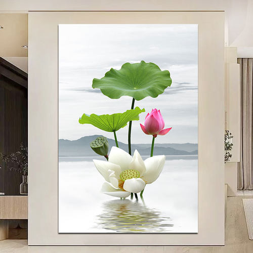 净秽荷花图莲花贴画卫生间厨房防水自贴画化污为财风水墙壁画竖版