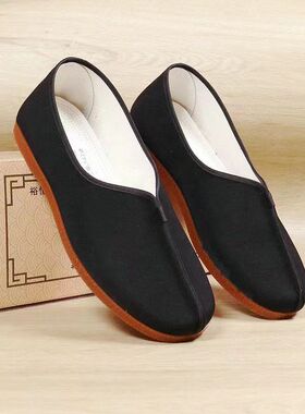 一体牛筋底老北京布鞋男款圆口洒鞋透气休闲工作鞋软底防滑老年鞋