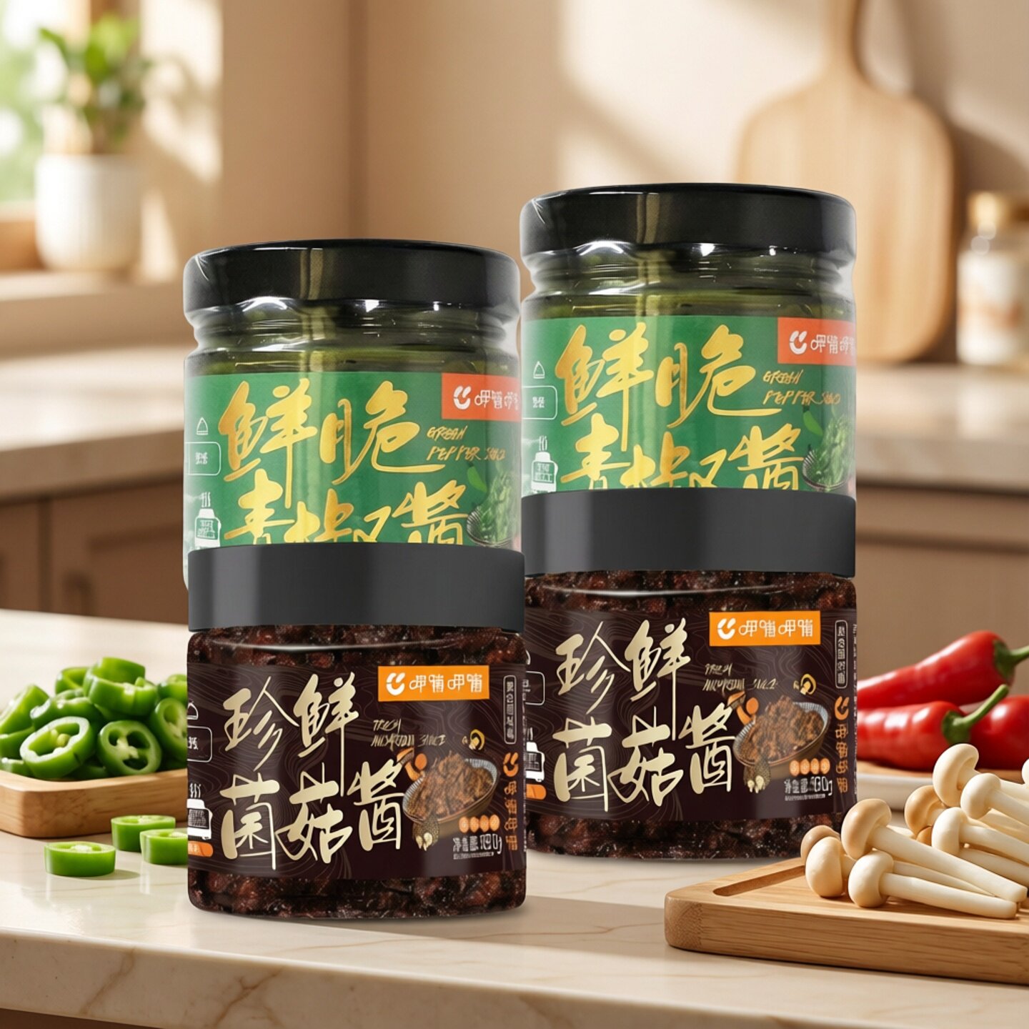 鲜青椒酱拌饭酱呷哺呷哺珍鲜菌菇图片