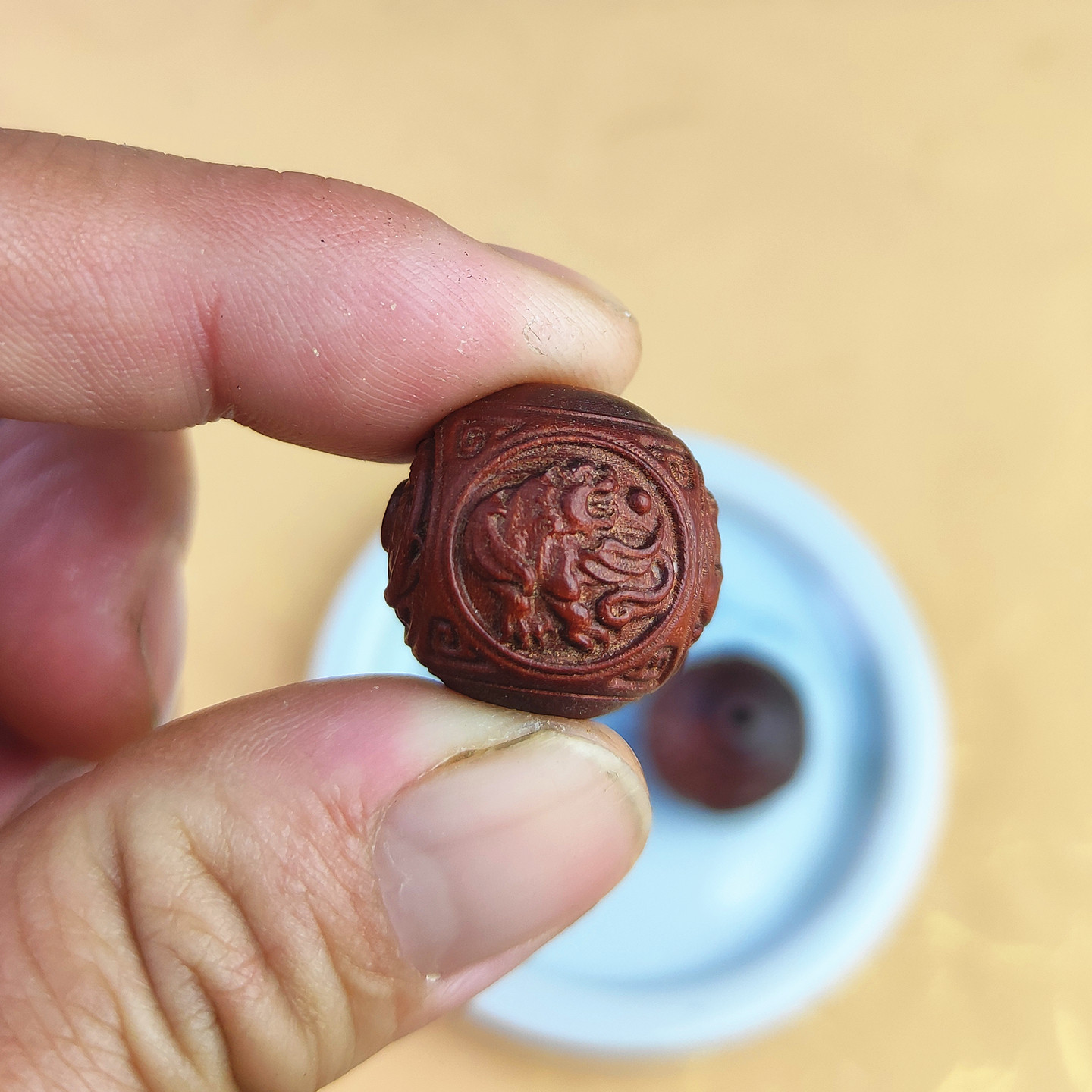 雷击枣木四神兽佛珠钥匙扣复古文艺平安招财实木随身挂饰木雕圆珠