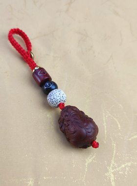 雷击枣木貔貅原木小众设计钥匙扣复古文艺平安招财实木随身小挂饰