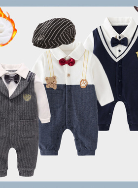 绅士婴儿连体衣服男宝宝秋冬装周岁礼服满月男孩小少爷西服拜年服