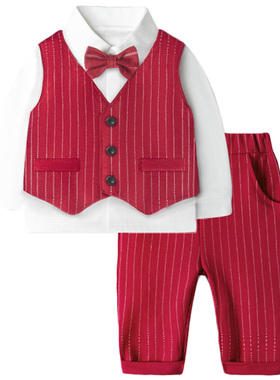 男童绅士西装婴儿童礼服纯棉长袖秋冬季英伦套装百日周岁宴表演服