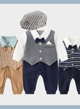 婴儿衣服绅士礼服秋冬装帅气男宝宝连体衣周岁满月新年过年拜年服