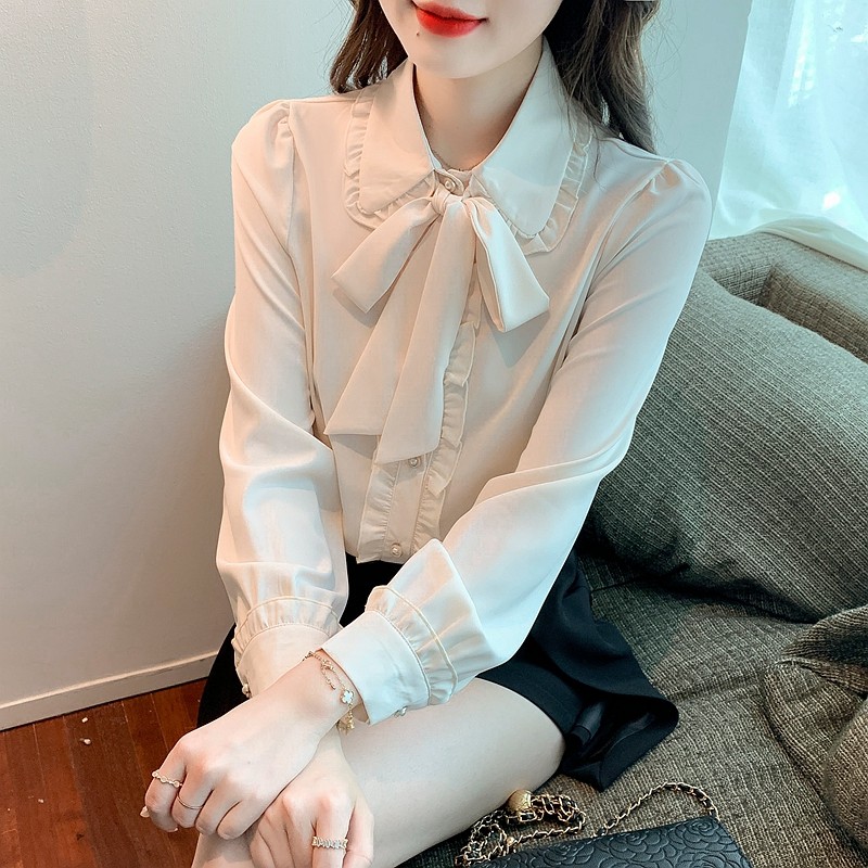 봄 새로운 기질 쉬폰 외국 스타일 노화 감소 산후 모유 수유 셔츠 세련된 긴팔 핫맘 수유 탑