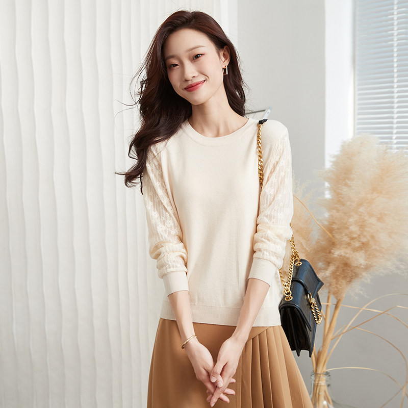 간호 핀 탑 긴 소매 산후 레이스 스플라이싱 라운드 넥 풀오버 외부 바닥 스웨트 셔츠 트렌디 간호 셔츠