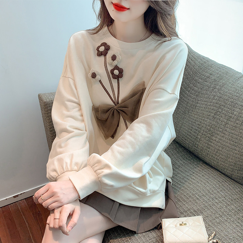 수유 운동복 가을 겨울 산후 라운드 넥 나들이 루즈한 노화 캐주얼 패션 작은 향기 핫맘 수유 탑 트렌디