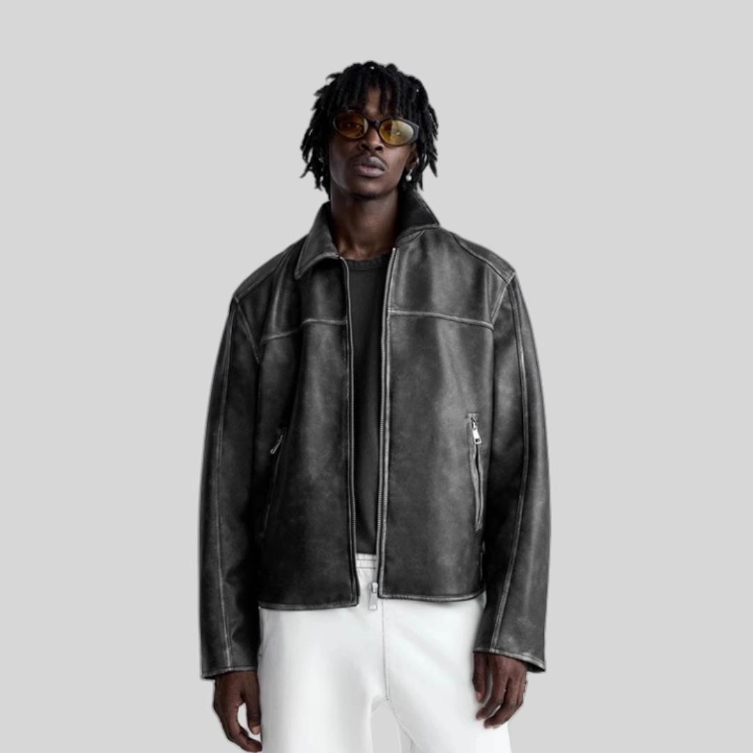 2024秋季男士水洗仿皮夹克皮衣
